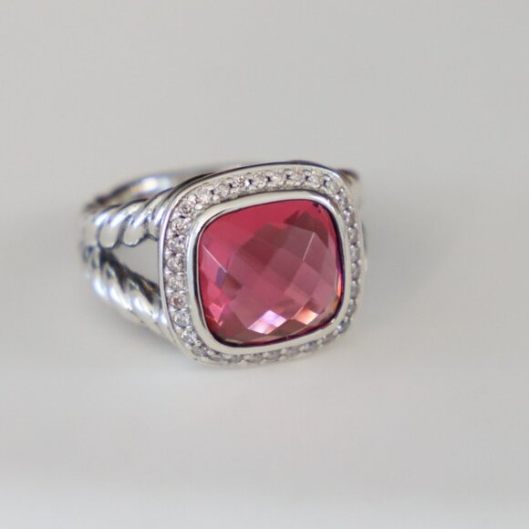 David Yurman Sterling Silver 11mm Albion Ring Tourmaline with Diamonds size 8 - Picture 3 of 8